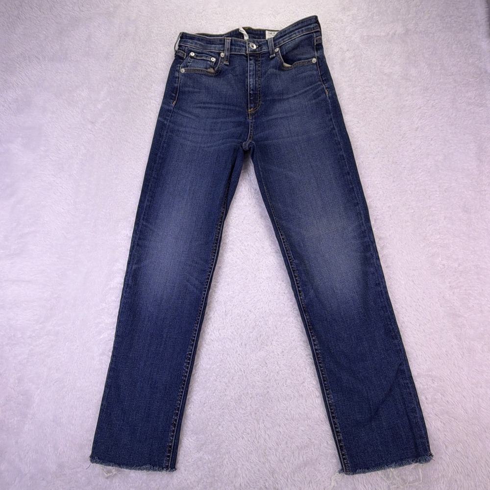 Rag & Bone Jeans Nina High Rise Ankle Cigarette Womens 26 Dark Stretch Raw Hem